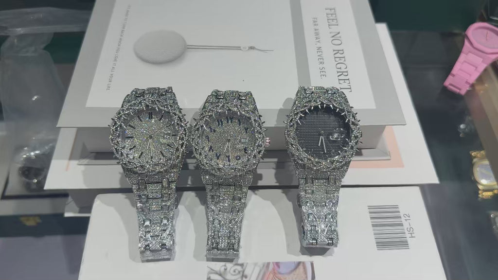 PINTIME Men's Thorn Spike Quartz Watch — Iced Out Rhinestone, Luminous Hands, Water-Resistant