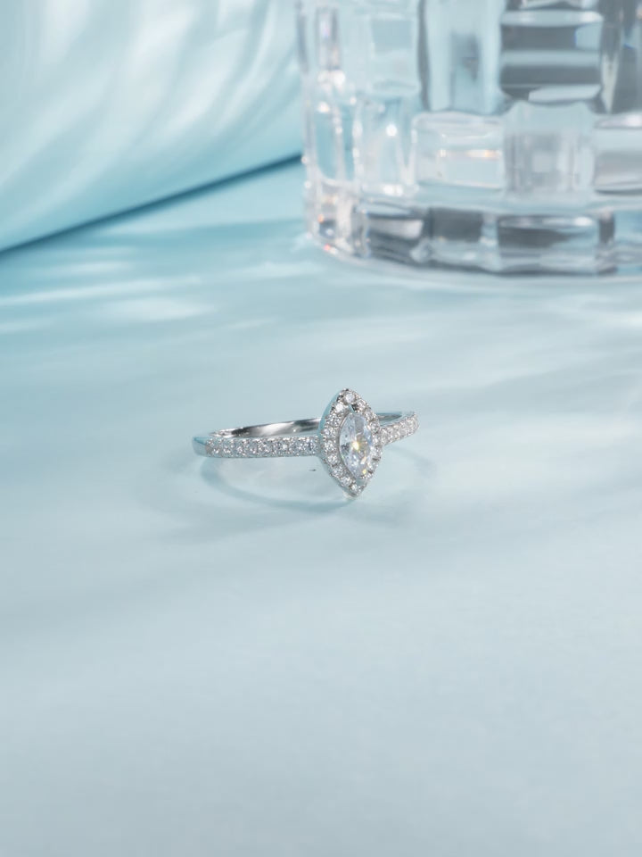 Lumilux Marquise Zircon Solitaire Ring — 925 Sterling Silver | CMA Certified | Wedding & Engagement