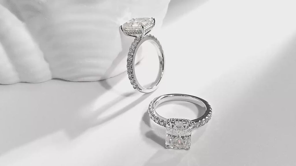 Lumilux Full Moissanite Ring — D Color VVS1 | 925 Silver 18K Gold Plated | Emerald & Radiant Cut | GRA Certified