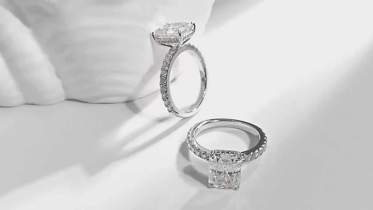 Lumilux Full Moissanite Ring — D Color VVS1 | 925 Silver 18K Gold Plated | Emerald & Radiant Cut | GRA Certified