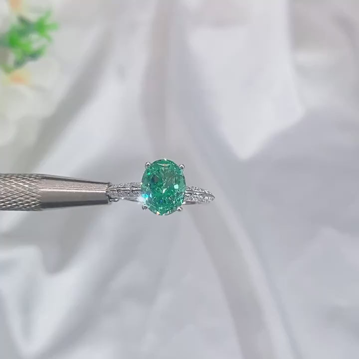 Paraiba Tourmaline & High Carbon Diamond Eternity Ring | 925 Sterling Silver | Fine Bridal Jewelry