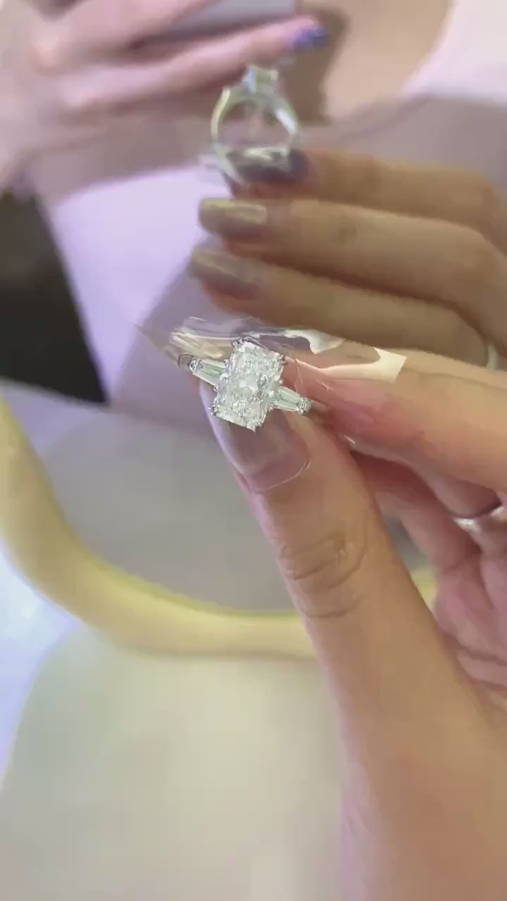 D Color VVS1 Moissanite Engagement Ring | Radiant & Emerald Cut | 1–4CT | 925 Sterling Silver