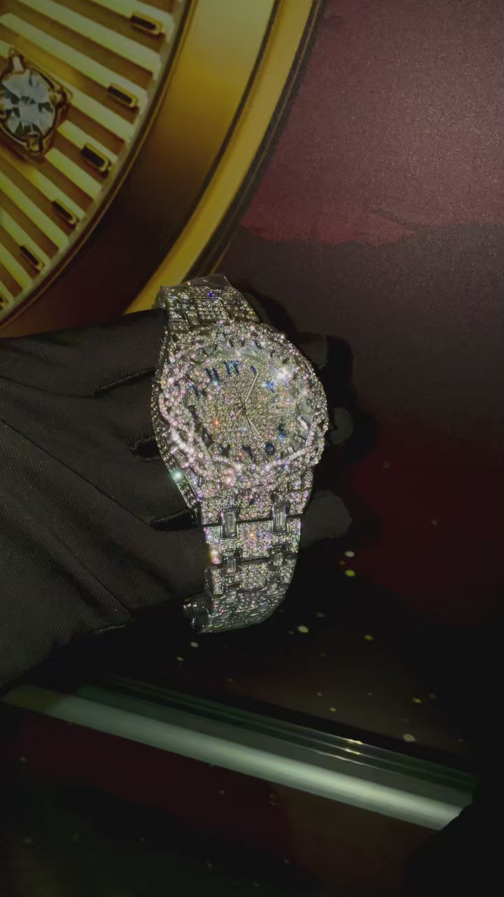 PINTIME Men's Thorn Spike Quartz Watch — Iced Out Rhinestone, Luminous Hands, Water-Resistant