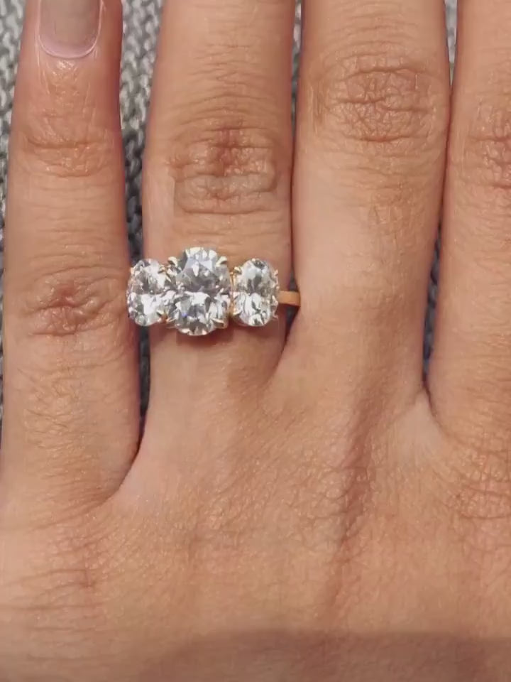 Oval Cut Three-Stone Moissanite Engagement Ring | 925 Sterling Silver | GRA Certified